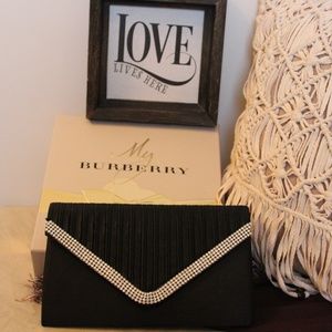 Black Satin Clutch w/Embellished Trim